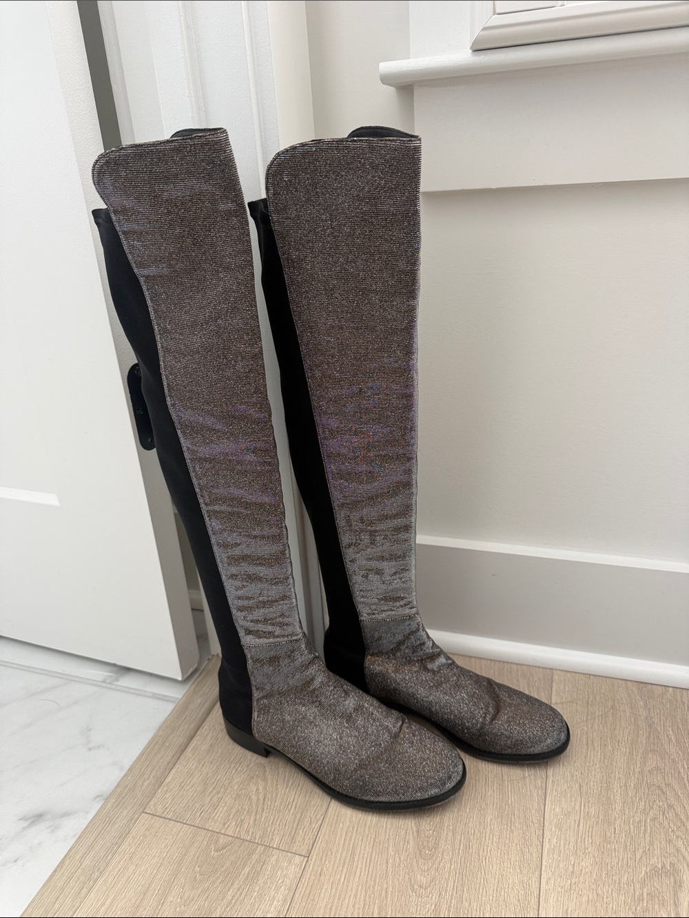 Stuart Weitzman Metallic Over-the-Knee Stretch Boots - Black & Silver